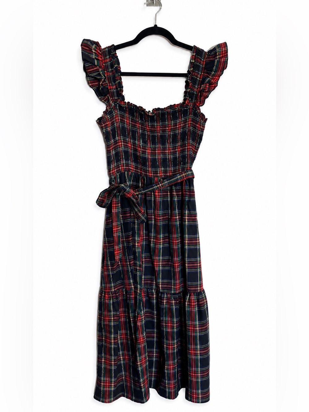 New York & Company Plaid Smocked Midi Dress Medium